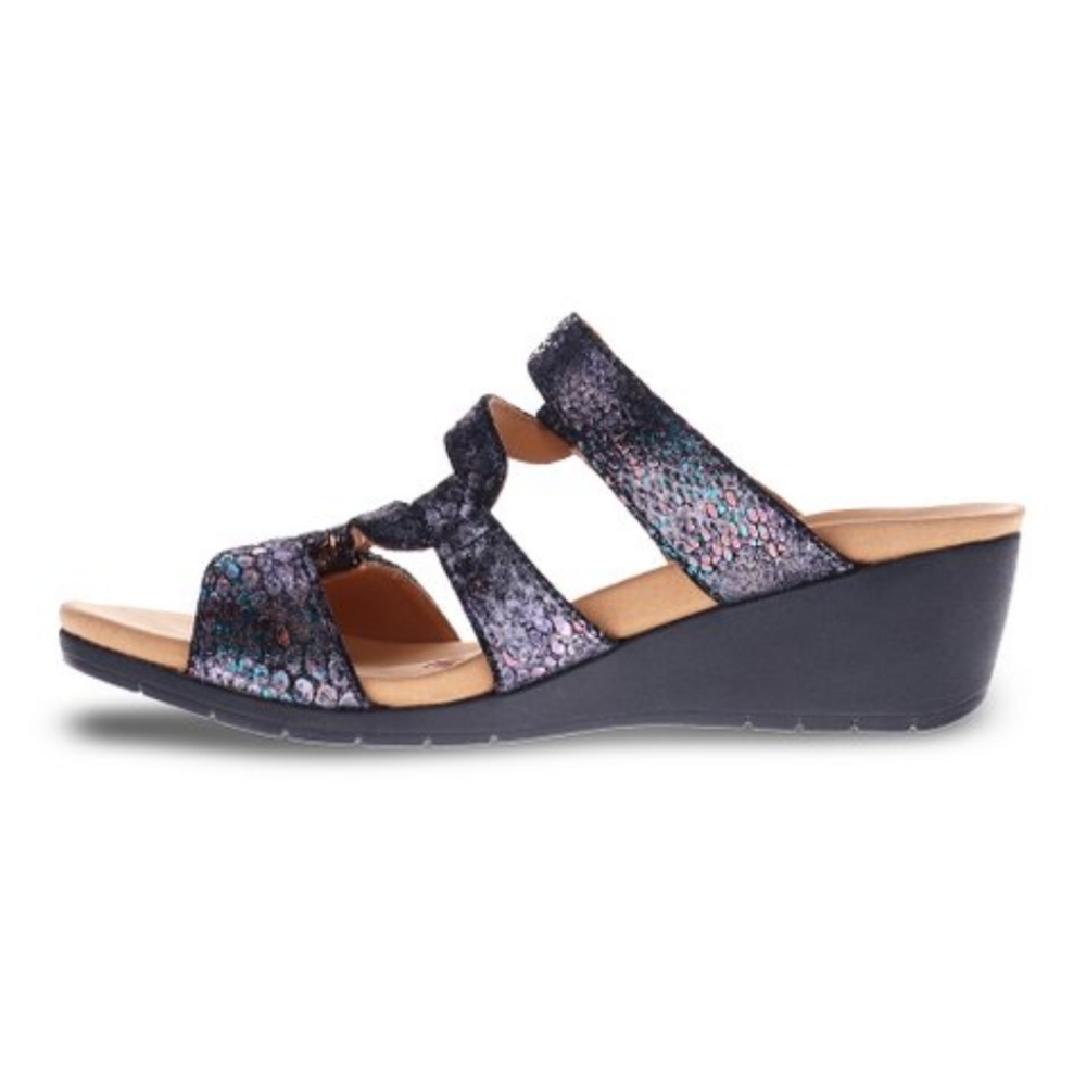 Revere Python Black Metallic Leather Sofia Sandal, Women Size 6 M - Picture 2 of 12